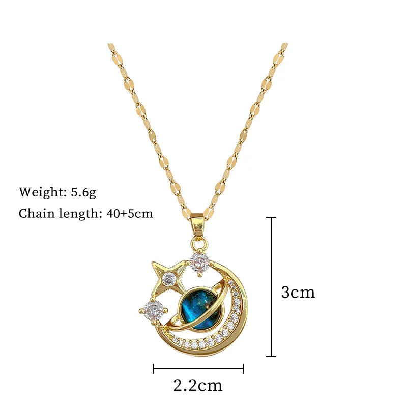 Licht Luxus Titan Stahl Stern Serie Halskette für Frauen Gold Farbe Planet Mond Astronaut Anhänger Halsketten Schmuck Geschenke
