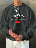 Men's autumn and winter fashionable casual loose SWITZERLAND graphic printed long sleeved round neck sweatshirt