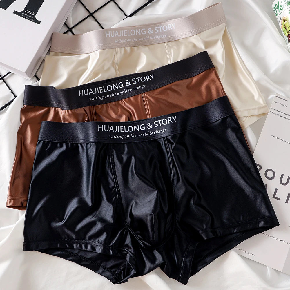 1/3Pcs Atmungsaktive Dünne Satin Seide Boxer Briefs Nahtlose Mittlere Taille Eis Seide Boxer Unterhose Glatte Unterwäsche für Männer Täglich