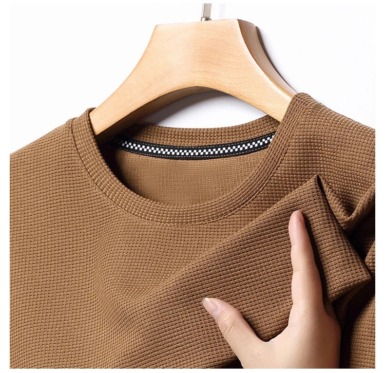 Kurzarm-PoloshirtKurzarm Waffle Solid Polot Fashion Splicing Herren-Rundhals-Top aus Baumwolle mit kurzen Ärmeln für den täglichen Gebrauch