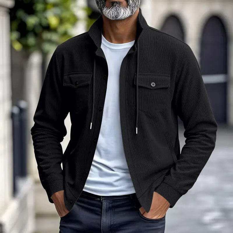American heavy corduroy men's jacket simple and versatile multi-pocket stand-up collar long-sleeved jacket