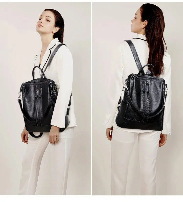 Frauen Weiches Leder Rucksack Schule Schwarz Casual Multifunktionale College Tasche Große Kapazität Schulter Taschen Reise Tote Rucksack