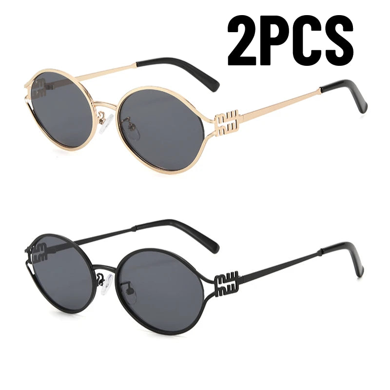 1-2PCS Neue Mode Marke Sonnenbrille Retro Kleine Rahmen Frau Mann Metall Cat Eye Brille Shades UV Schutz sonnenbrille mit Box