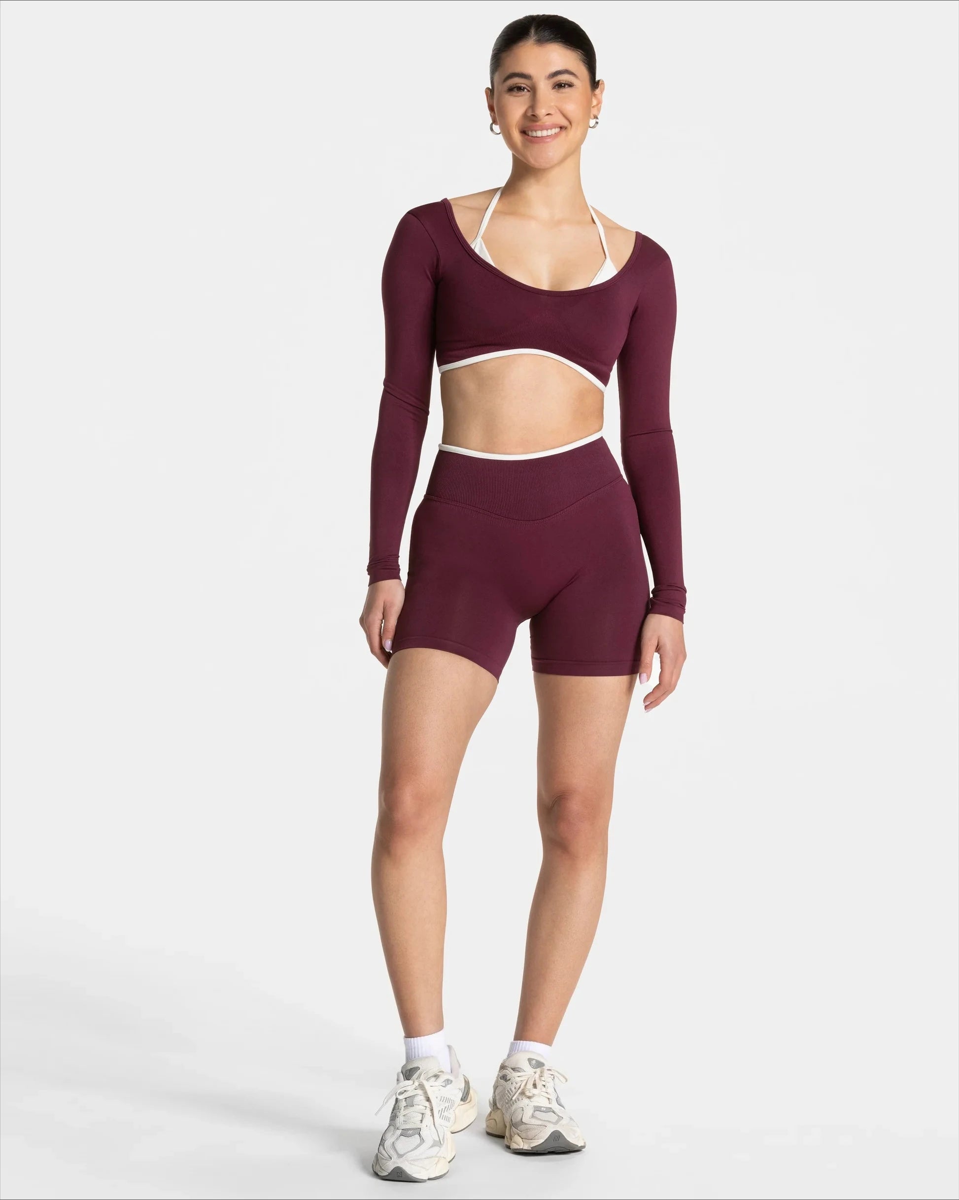 Frauen Nahtlose Gym Einfarbig Sport Shorts Weiß Taille Enge Hohe Taille Hüfte Heben Yoga Hosen Laufsport Shorts