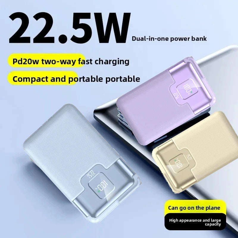 20000 mAh Superschnelllade-Powerbank 2-in-1 mit AC-Stecker, multifunktional mit Dual-Wire-Wandstecker, mobiles Netzteil