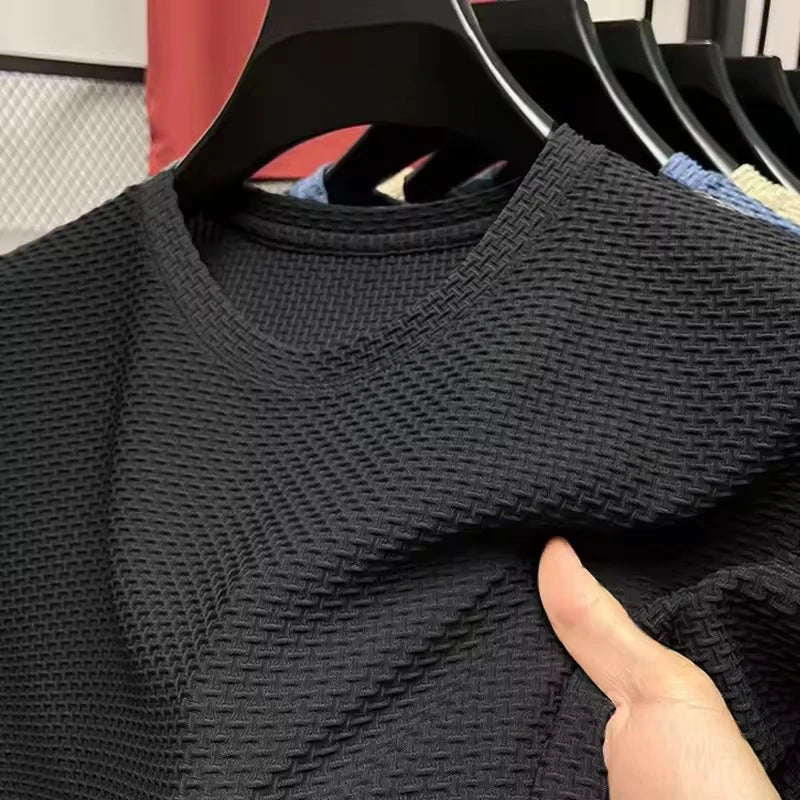 Hochwertiges Herren Waffelstrick T-Shirt Atmungsaktives Kurzarm Freizeit- und Loungewear-Oberteil