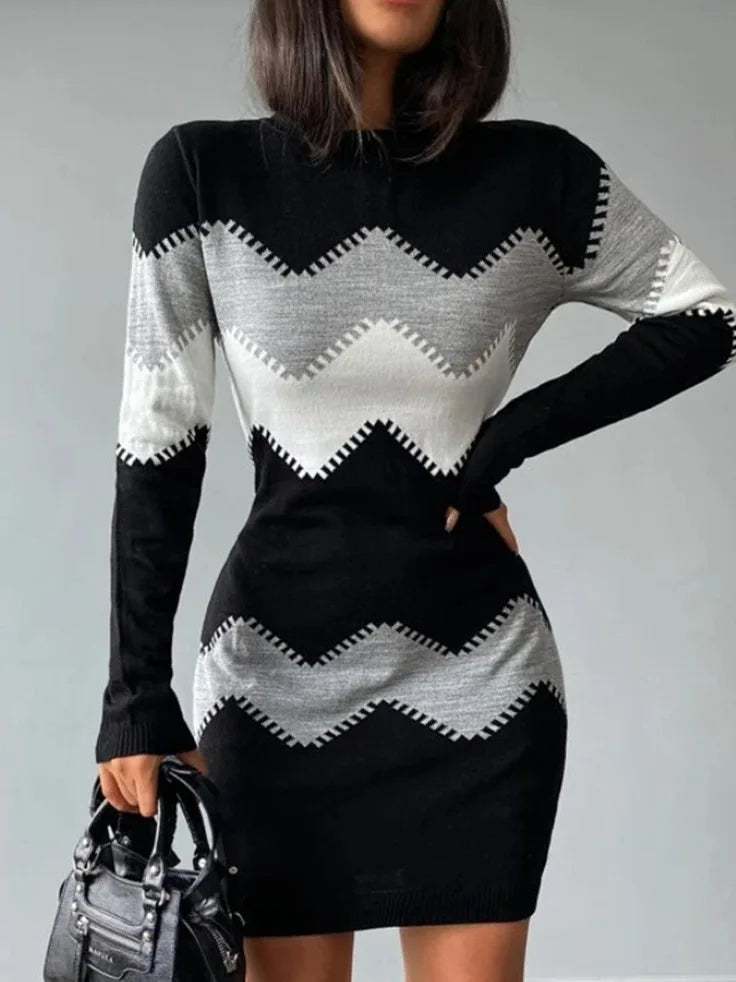 Herbst Winter Frauen Mode Druck Dünnes Kleid 2024 Weibliche Lange-hülse O-ansatz Elegante Bodycon Paket Hüften Mini Kleider Vestidos