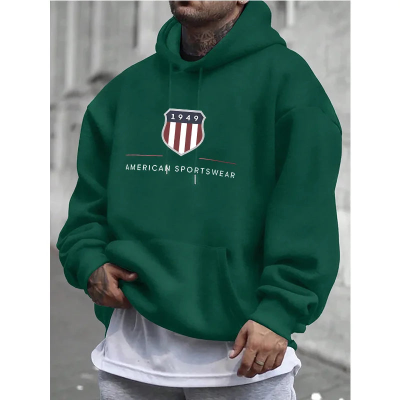 2025 Men's Hoodie Warm Men's Sweatshirt Fashion Street Casual Men's Loose Cool 1949 Printed Pullover  Hoodie