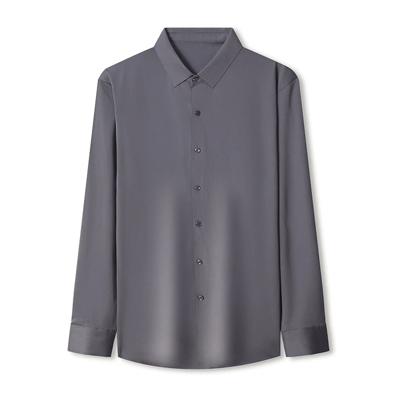 Neues, langärmliges, einfarbiges Business-Casual-Hemd für Herren, knitterfrei, knitterfrei, bequem, vielseitiges Oberteil für die ganze Saison