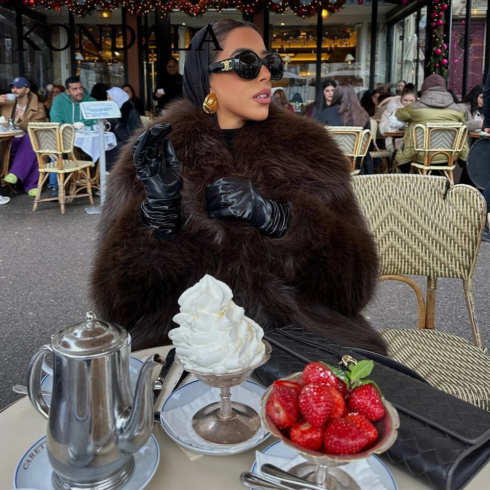 KONDALA 2025, Herbst und Winter, lässig, Kunstpelz, braun, für Damen, warme Jacken, Streetwear, Umlegekragen, Weihnachten, übergroße, elegante Mäntel