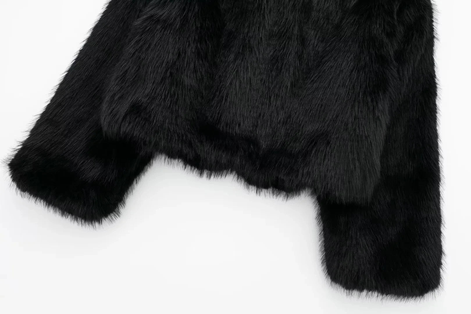 MUJER Schwarzer Kunstpelzmantel für Damen, Herbst-Winter-Plüschmäntel und Jacken, Streetwear-Outer, langärmelig, warme Damenmäntel