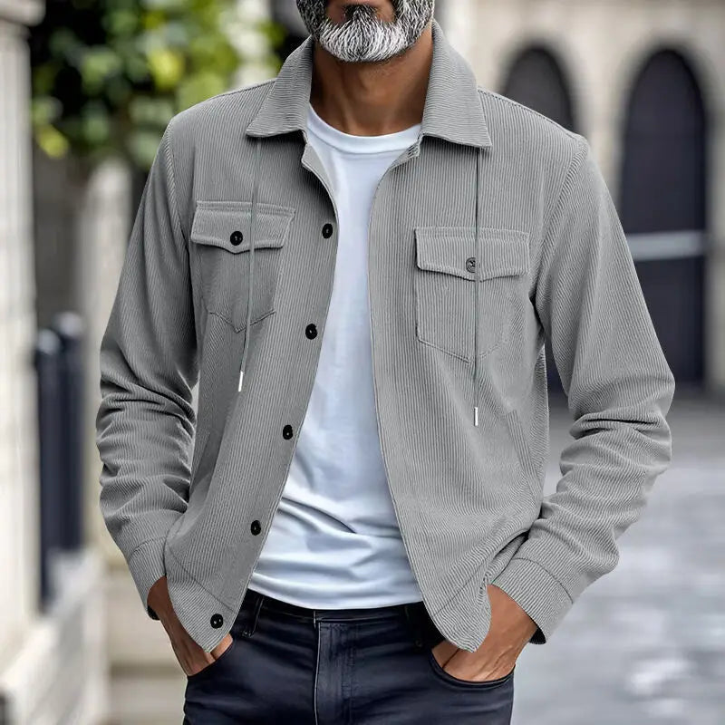 American heavy corduroy men's jacket simple and versatile multi-pocket stand-up collar long-sleeved jacket
