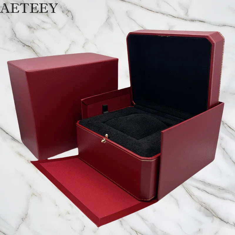 Fashion AETEEY Men Women Red Watch Storage Travel Box with Paper Bag Book for Luxury Brand Watch Wedding Holiday Gift Case