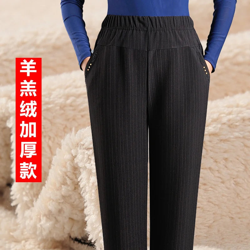 Autumn Winter Women Pants New Elastic High Waist Straight Pants Middle Elderly Mom Casual Pants Oversize XL- 9XL Female Trousers
