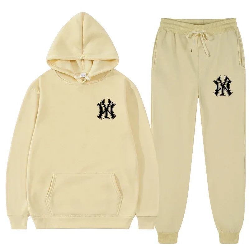 Men's running and fitness fashion casual sportswear set for autumn and winter, hooded sweatshirt + jogging pants two-piece set