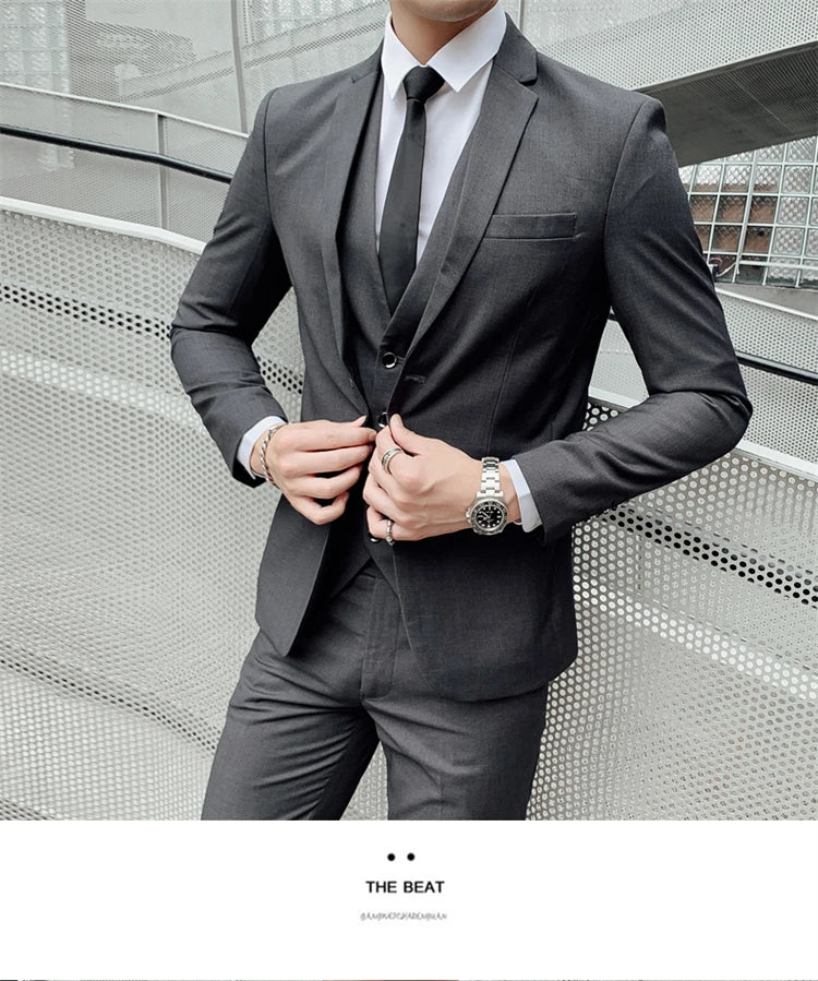 Herren-Slim-Fit-Dreiteiler im koreanischen Stil für Business, professionelle formelle Kleidung, Trauzeuge, Bräutigam, Hochzeit, koreanischer Stil, kleiner Sui