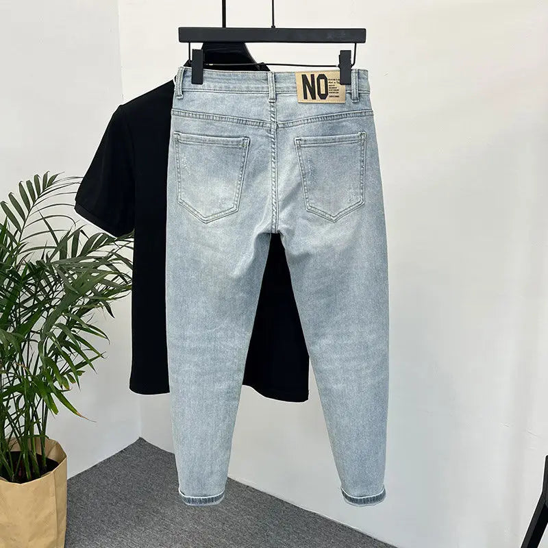 Jeans Herren Trendige Marke Helle Mode Jugend Freizeithosen Cowboy Einfache Ruffian Hübsche Schmal sitzende Röhrenjeans Männer