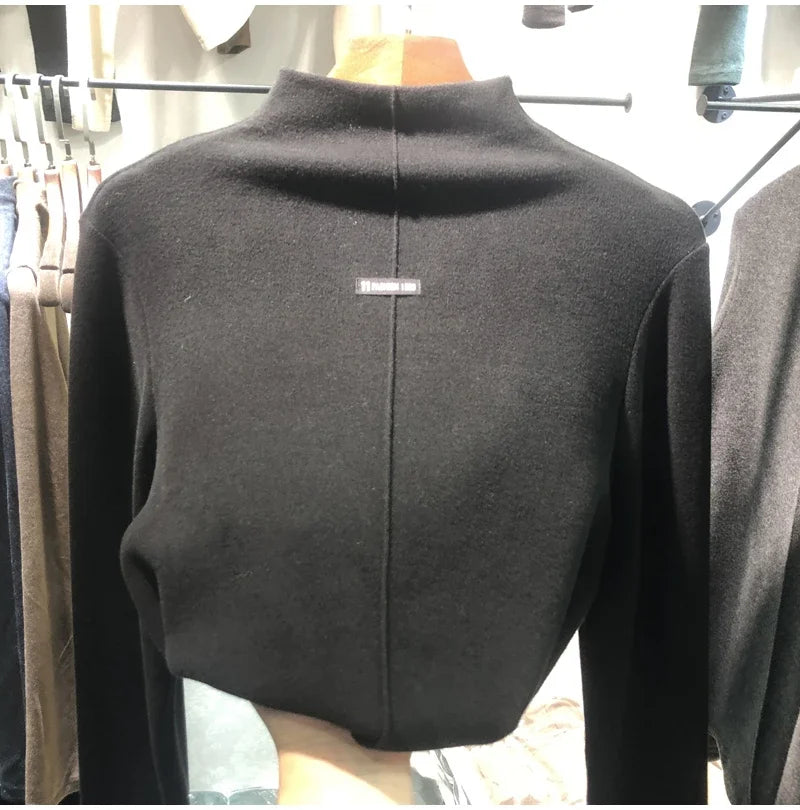 Harajuku half turtleneck Casual slim fleece Thick bottoming T-shirt autumn winter velvet Long Sleeve solid T Shirt Women y2k Top