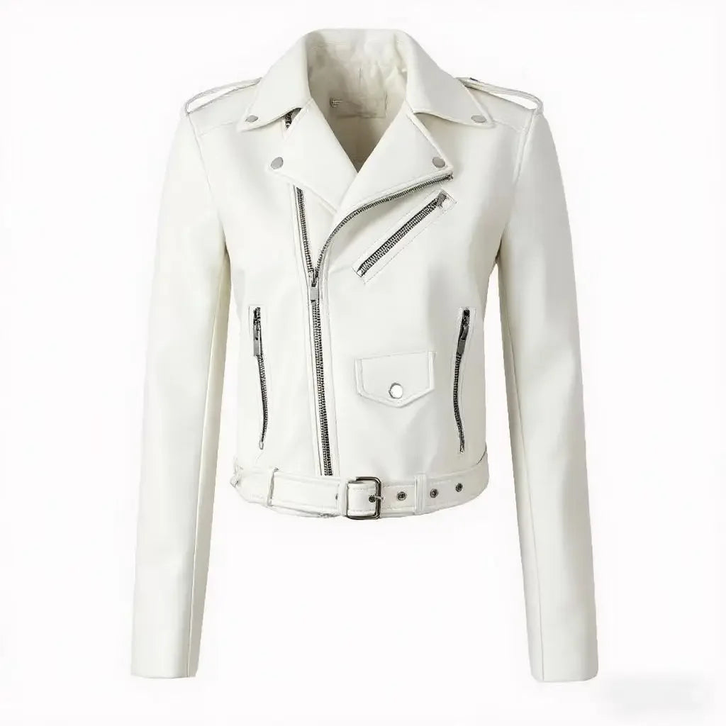 Damen-PU-Lederjacke, schmale Passform, Motorrad, gewaschener Reißverschluss, Oberteil, Herbst-Winter, modische Oberbekleidung, lässiger Stil, volle Ärmel