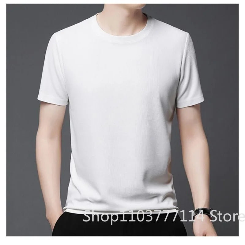 Koreanischen Stil Männer Sommer T-Shirt Mann Kurzarm Waffel Solide T-Shirt Farbe Casual Tee Runde männer Rundhals Mode top