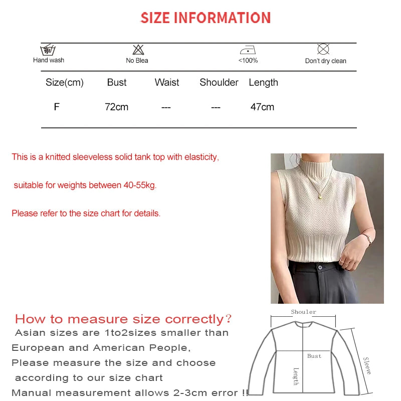 HELIAR Frauen Sommer Beiläufige Gestrickte Tank Tops Solide Ärmellose Halb Hohe Kragen Schlank Basis Shirt Sexy Top Strickwaren Y2k High Street