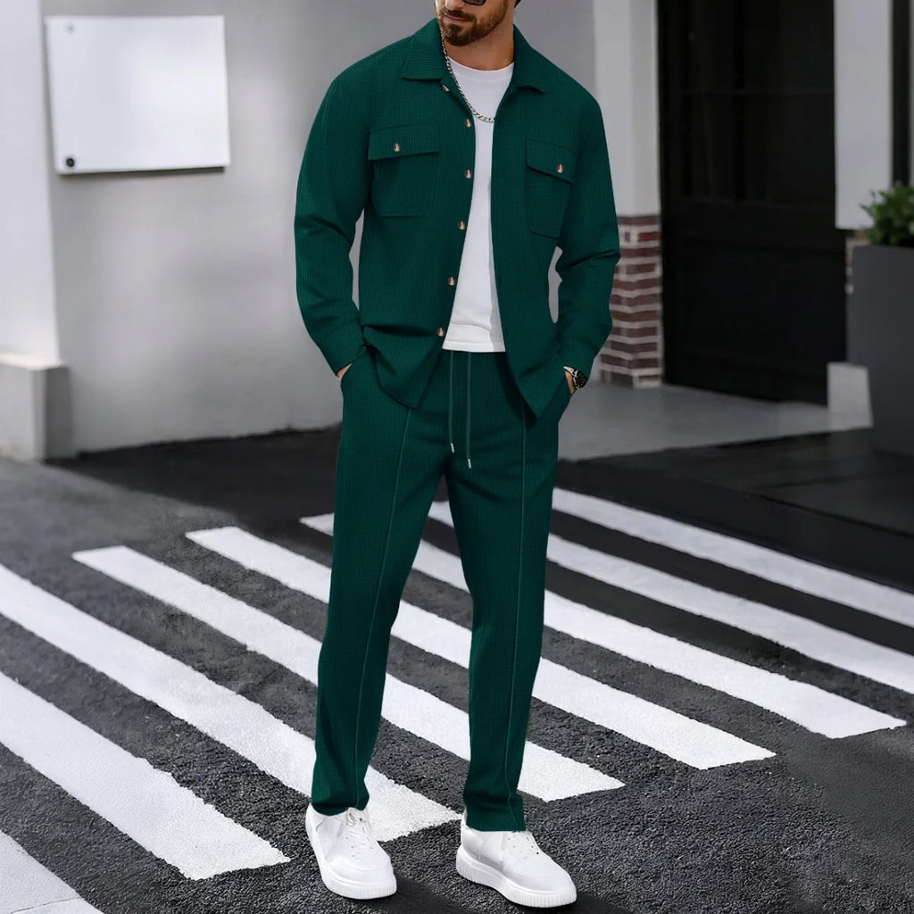 Männer Frühling Herbst Casual Anzug Street Style Einfarbig Lose Gepolsterte Lange Ärmeln Zwei-Stück Set Modische Oberbekleidung anzug set