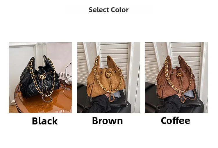Trendy Geometric Chain Underarm Bag Women's Shoulder Bag Commuter Crossbody Bag Versatile PU Bucket Bag Autumn New Style