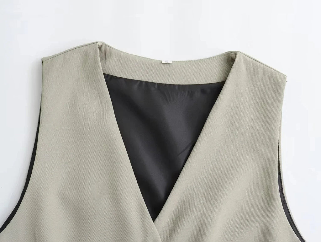 HH Damen ärmellose Weste mit Knöpfen & weit geschnittene Hose 2-teiliger Anzug Lässiges Büro-Arbeitsoutfit für den täglichen Geschäftsgebrauch.
