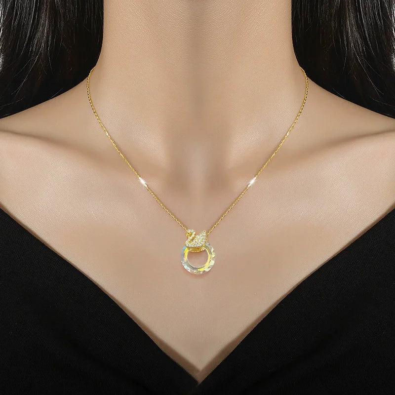 EILIECK 316L Edelstahl Glanz Zirkonia Schwan Anhänger Halskette Gold Farbe Textur Metall Personalisierte Schmuck Halskette