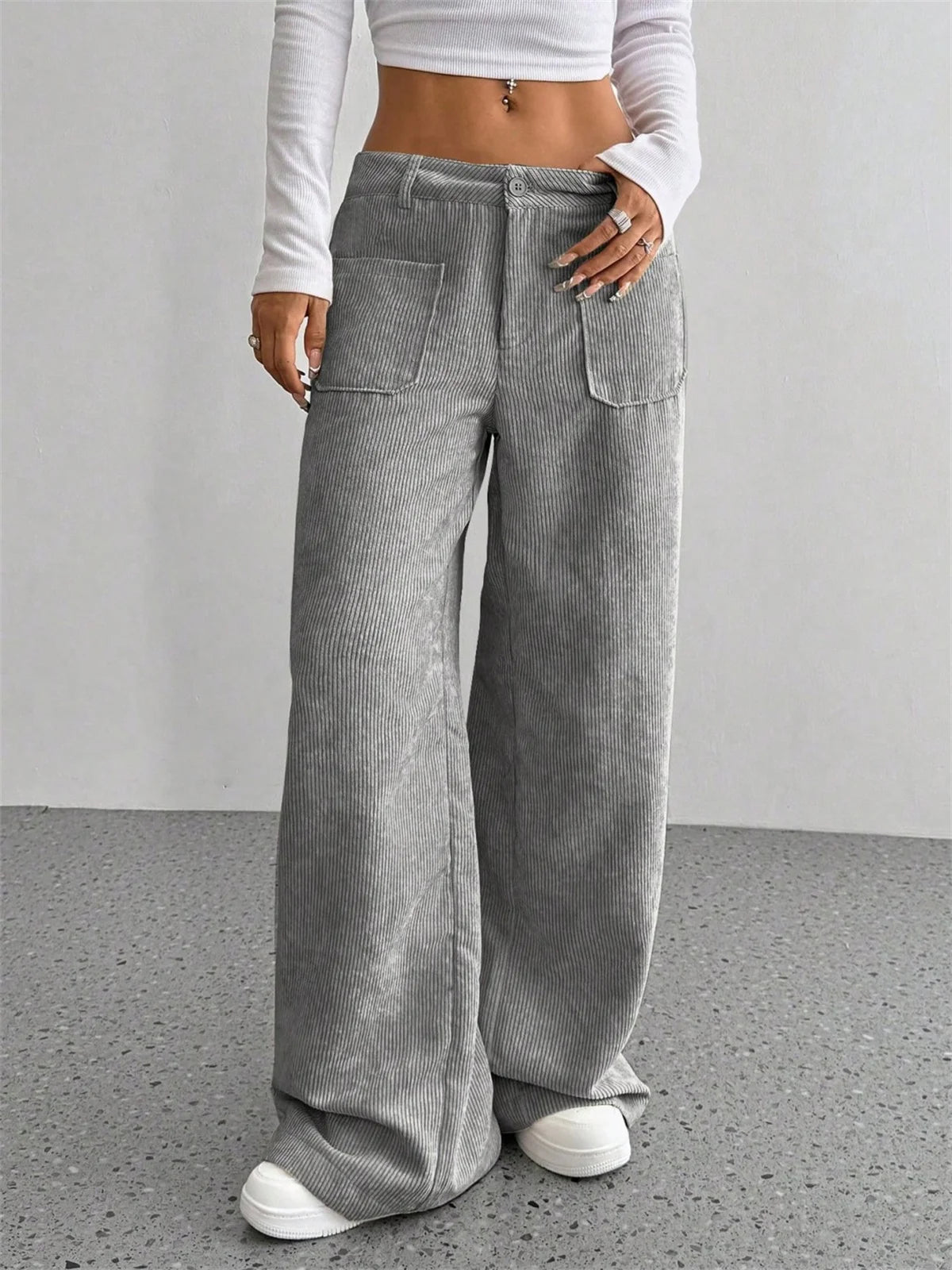 Women Autumn Winter Corduroy Pant Fashion Retro New In Wide Leg Trousers Lady Casual High Waist Solid Pants Street Chic Clothes