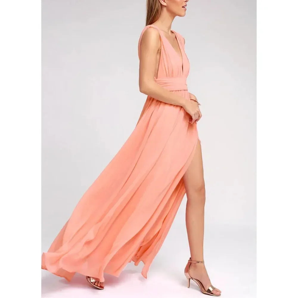 Sexy rückenfreies Maxi-Sommerkleid für Damen, Netzstoff, lang, figurbetont, rot, Weihnachts-Partykleid, Brautjungfern-Abendkleider