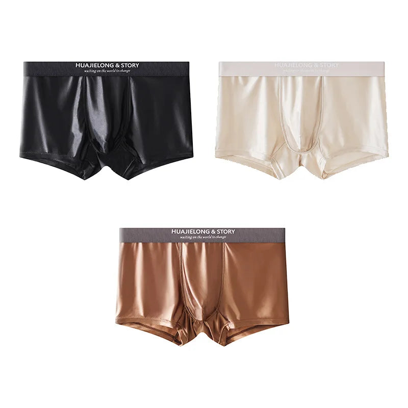 1/3Pcs Atmungsaktive Dünne Satin Seide Boxer Briefs Nahtlose Mittlere Taille Eis Seide Boxer Unterhose Glatte Unterwäsche für Männer Täglich