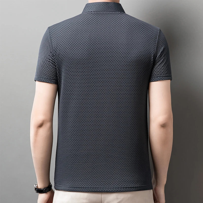 Neue männer Business Casual Kurzarm Knochen Blume Einfarbig POLO-Shirt Mode Atmungsaktive Komfortable Sommer Vielseitig Top