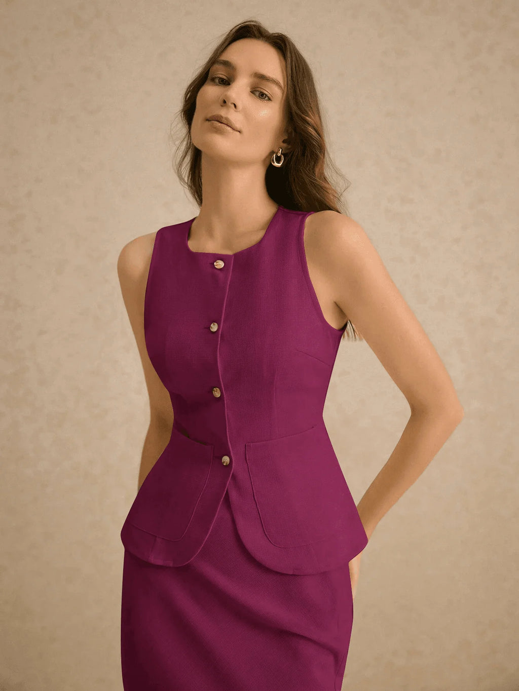 2026 Neuer Stil Anzugweste, Asymmetrische Metallknopf-Dekoration Lange Weste Mantel Meerjungfrauenrock, Business Casual Damen Winter Elegant