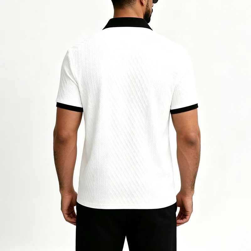 2026 Sommer Herren Jacquard-Strick Poloshirt mit Kontrastkragen Kurzarm Locker Sitzend Weich Atmungsaktiv Lässig Sport Tägliche Kleidung Oberteile