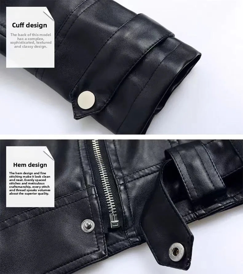 Fashionable Red PU Leather Jacket Women's Short Coat Stand Collar Spring Autumn Thin Style Artistic Retro Fit Sleeve Long