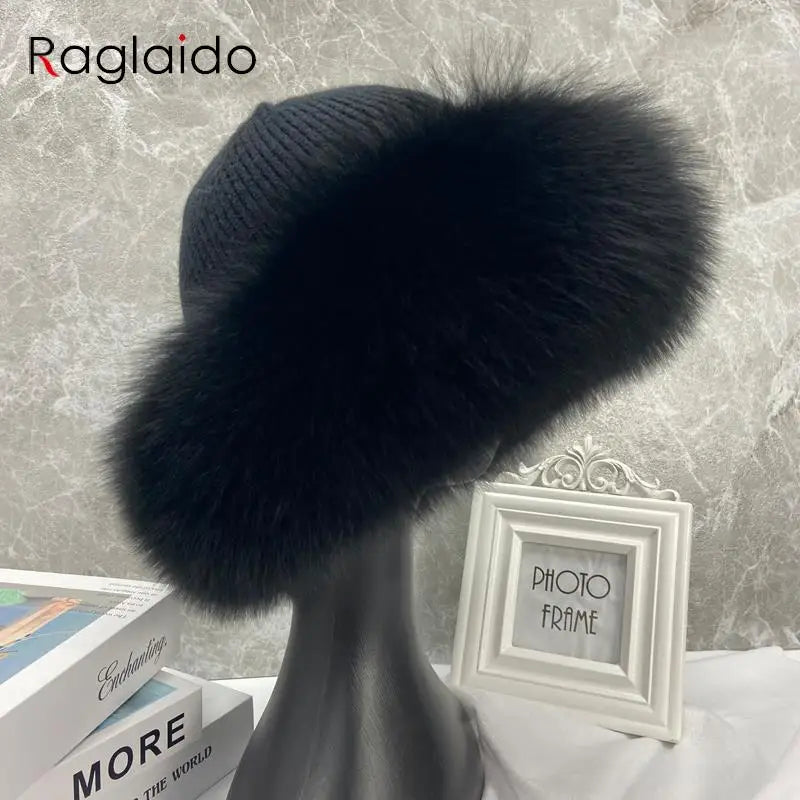 New Stylish Beanie Hats for Women Winter Warm Fluffy Bone Cap Soft Outdoor Thick Natural Fox Fur Hat Female Dome Hats