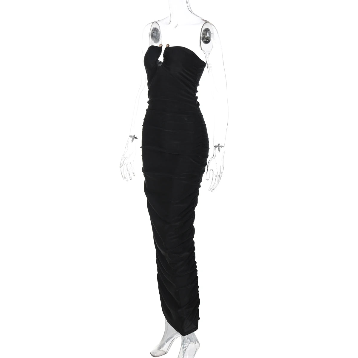 Dulzura ärmelloses, trägerloses, plissiertes Maxikleid mit Knopf, sexy, elegantes langes Kleid für Damen, Party, Club, Büro, Frühling und Sommer