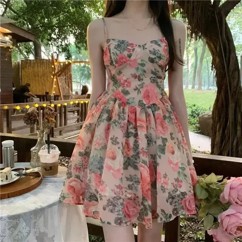 Elegantes, hoch tailliertes, schlankes, florales Tank kleid für Frauen im Frühling und Sommer im französischen Stil