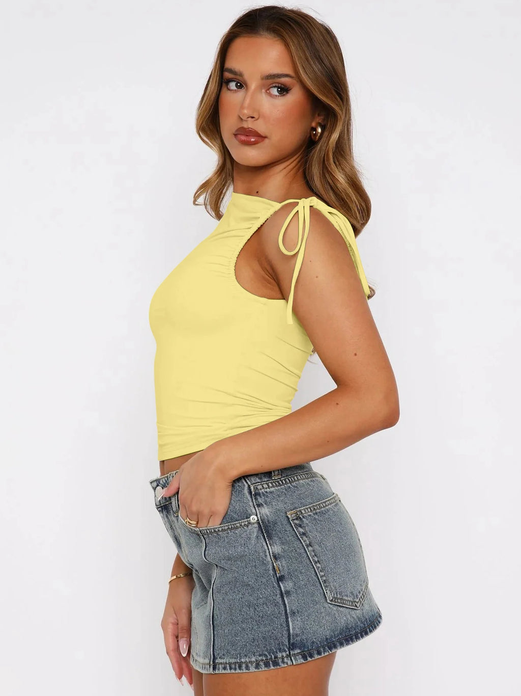 Dulzura Ärmelloses Skew Kragen Geraffte Spitze Up Bodycon Crop Top Sexy Elegante Casual Tank Party Club Streetwear Frühling Sommer