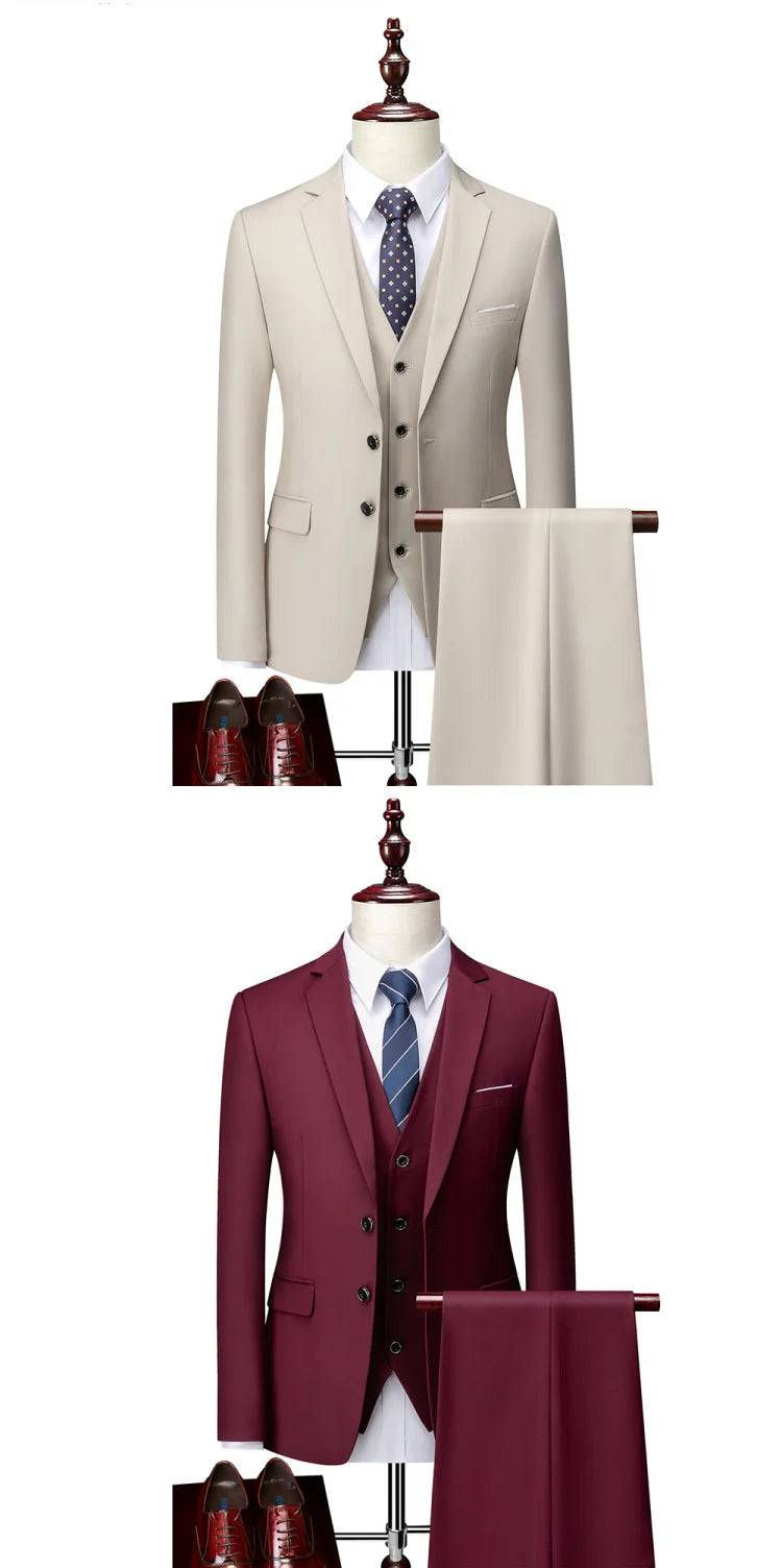 14-farbiger M-6XL (Jacke + Weste + Hose), formeller Business-Herrenanzug der High-End-Marke, dreiteiliger Bräutigam-Hochzeitskleid, einfarbiger Anzug
