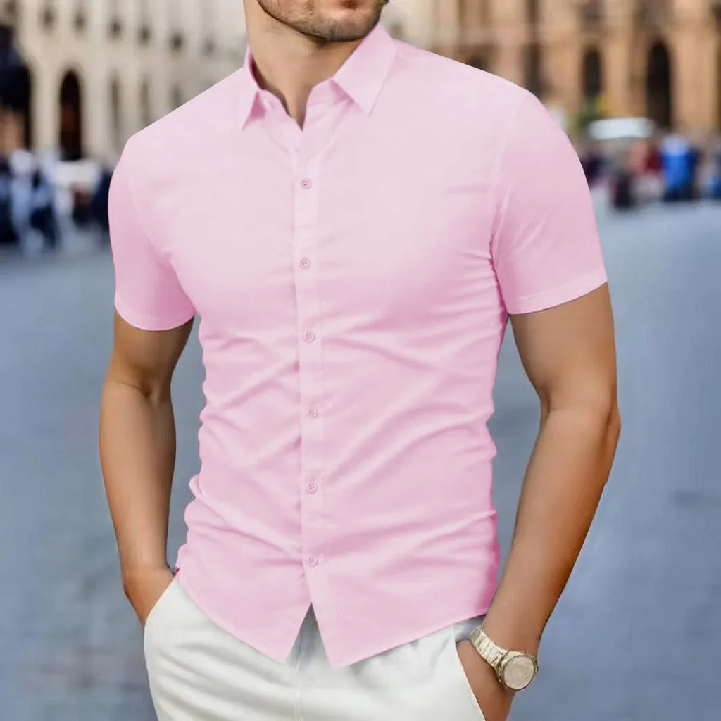 Neues Herren-Business-Casual-Hemd mit kurzen Ärmeln, einfarbig, für Sommermode, ohne Bügeln, bequemes und vielseitiges Oberteil