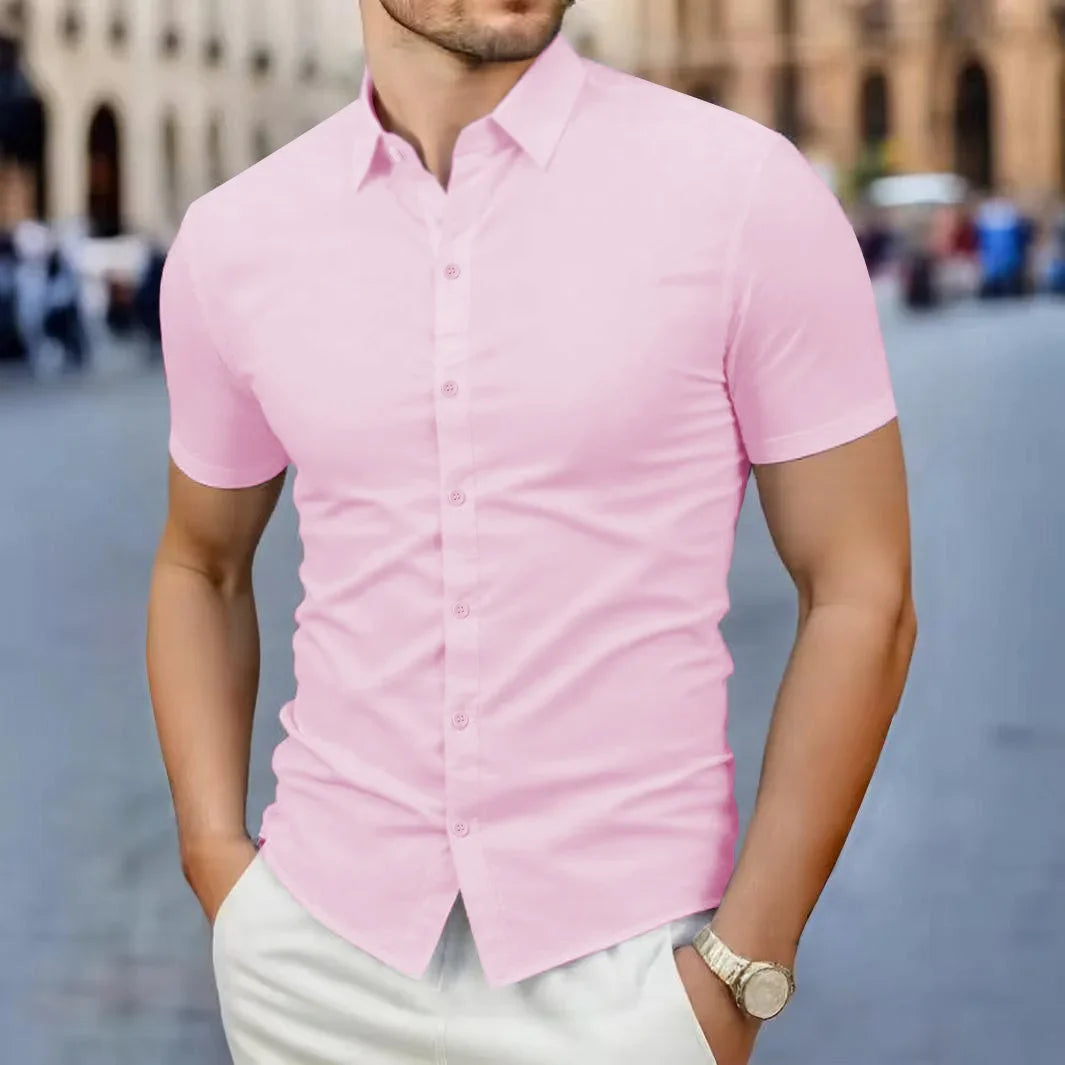 Neues Herren-Business-Casual-Hemd mit kurzen Ärmeln, einfarbig, für Sommermode, ohne Bügeln, bequemes und vielseitiges Oberteil