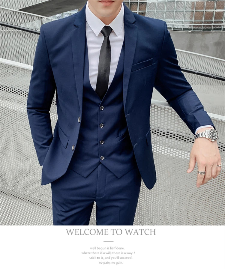 Herren-Slim-Fit-Dreiteiler im koreanischen Stil für Business, professionelle formelle Kleidung, Trauzeuge, Bräutigam, Hochzeit, koreanischer Stil, kleiner Sui