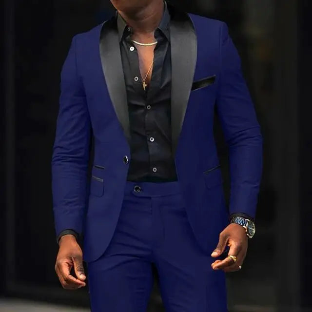 Lässige 2-teilige Herren-Hochzeitsanzüge, solide Slim-Fit, Schalkragen, Blazer, Hose, Designs, Party, Abschlussball, Anzüge, Trauzeuge, Business-Kleidung