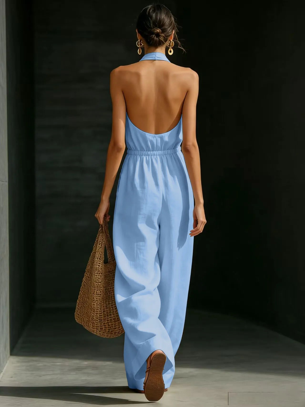 Damen 2026 Neuer V-Ausschnitt Neckholder-Jumpsuit – Designer-Overall im französischen Stil mit weitem Bein, schicker Büro-Casual-Einteiler