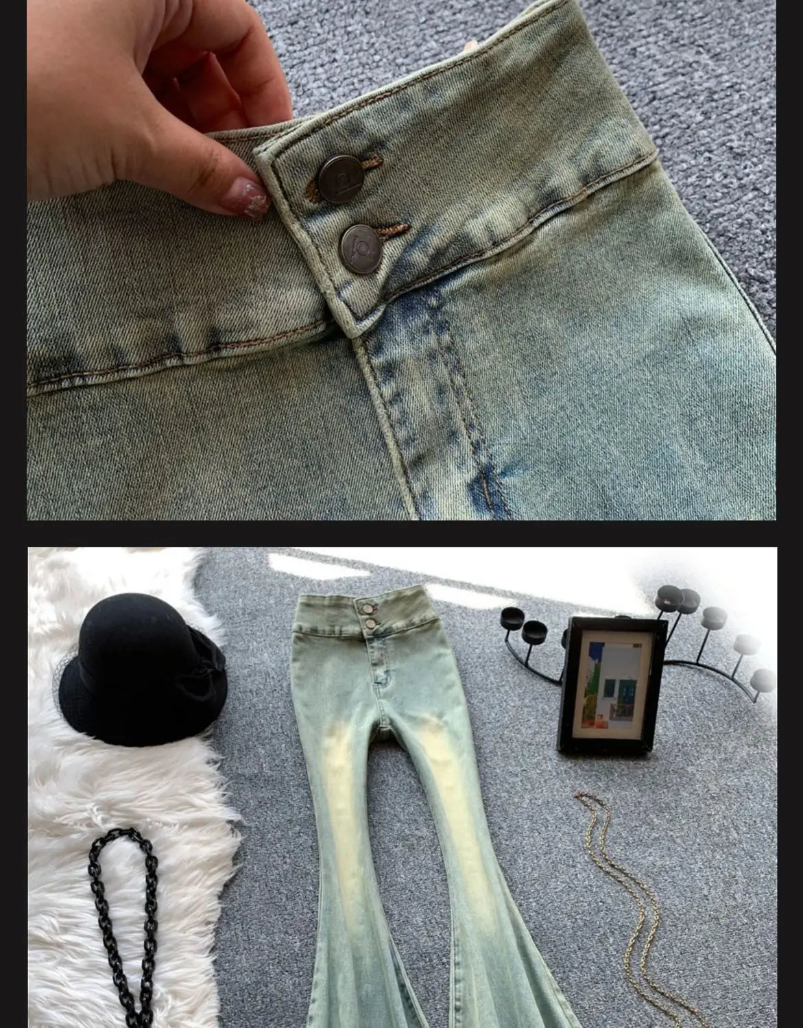 Jeans Frauen Herbst Chic Täglichen Flare Hosen Farbverlauf High Street Volle Länge Mode Alle-spiel Temperament Einfache Shinny