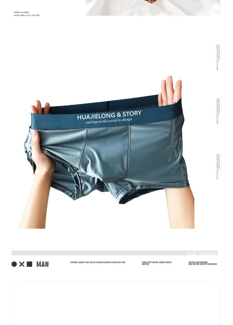 1/3Pcs Atmungsaktive Dünne Satin Seide Boxer Briefs Nahtlose Mittlere Taille Eis Seide Boxer Unterhose Glatte Unterwäsche für Männer Täglich