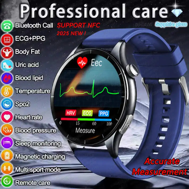 2025, neue EKG + PPG, Gesundheitsdiagnose, Smartwatches, Männer und Frauen, Uhr, Harnsäure, Lipid, BP, Herzfrequenz-Tracker, NFC, Sport-Smartwatch, IOS