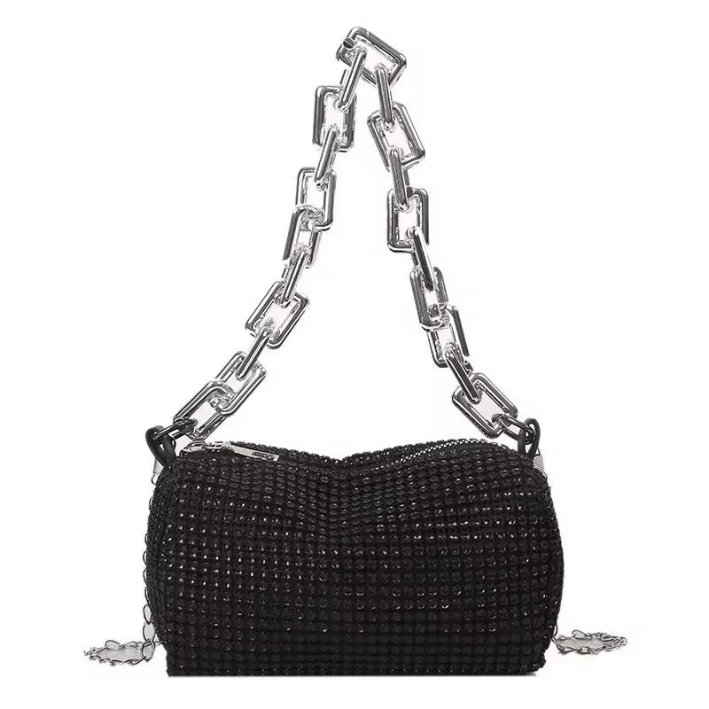 Allover-Beuteltasche mit Strasssteinen, Balltasche mit Glitzerkette, Mini-Umhängetasche für Damen (6,3 x 3,54) Zoll).